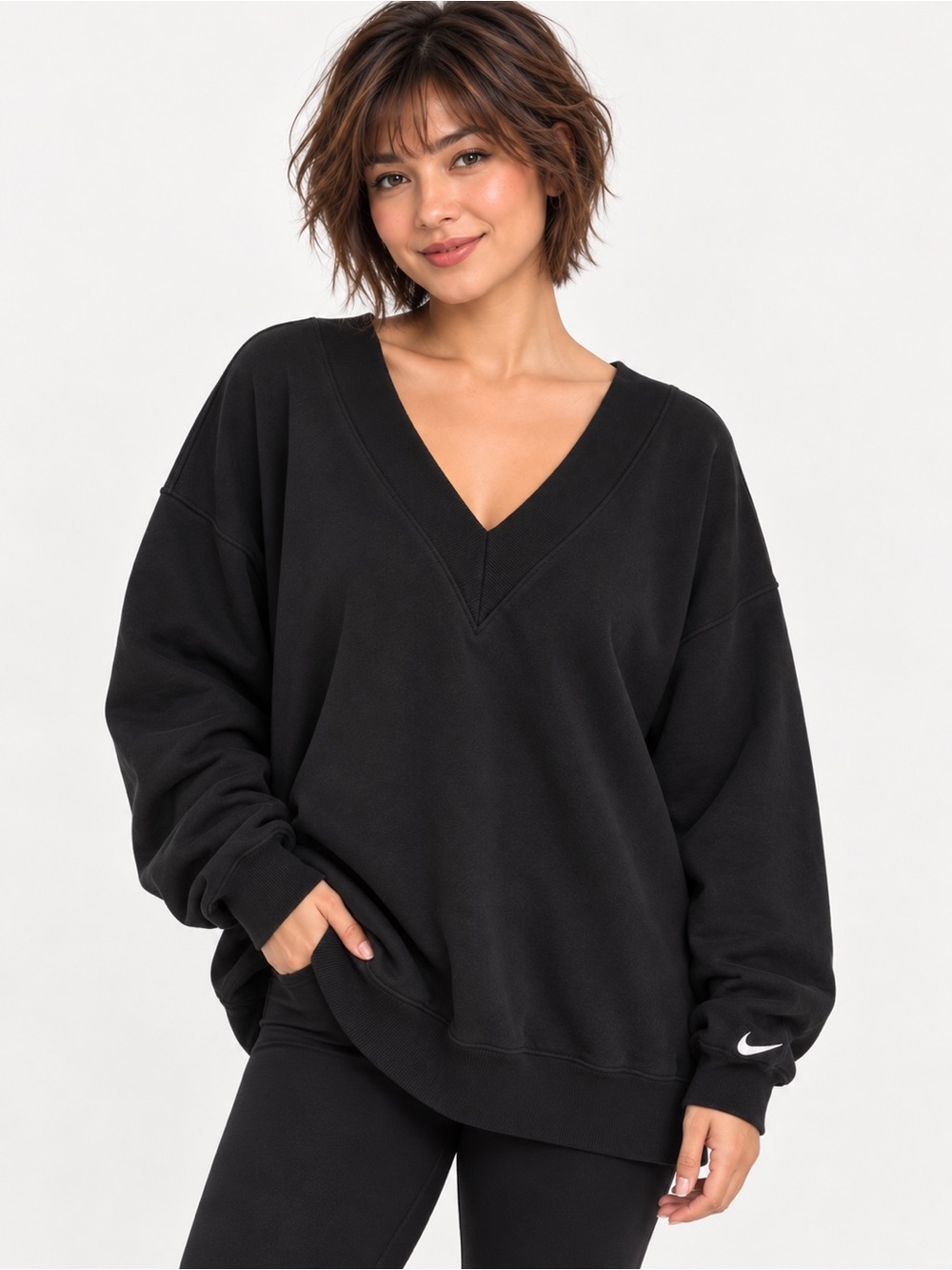 Nike Oversized V-Neck Sweatshirt for Women Black XL